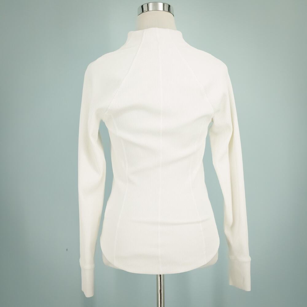 Athleta Size Small S Salutation White Solid Ribbed Full Zip Active Jacket - Picture 3 of 8